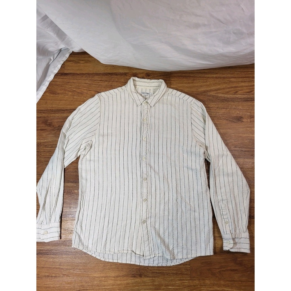 Banks Journal Size M Linen Blend Long Sleeve Button Down Striped Shirt